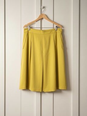 Massimo Dutti Yellow Pleated Front Midi Skirt Size 10 (Euro 12)
